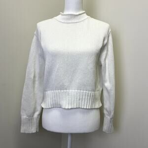 J. CREW White Knit Crop Mock Neck Sweater XS Preppy Love Story